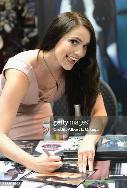 Actress Erin Marie Hogan participates in the "Hotness Of Horror" - A Special Scream Queen Signing Event held at Dark Delicacies Bookstore on August...