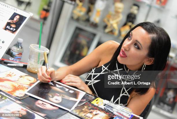 Actress Devanny Pinn participates in the "Hotness Of Horror" - A Special Scream Queen Signing Event held at Dark Delicacies Bookstore on August 21,...