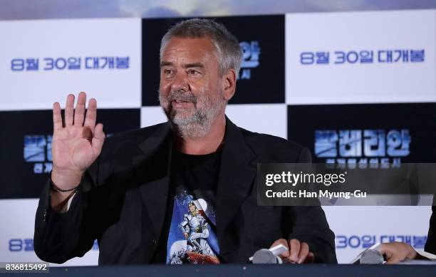 Film director Luc Besson attends the film 'Valerian' press conference at Yongsan CGV on August 22, 2017 in Seoul, South Korea. The film will open on...