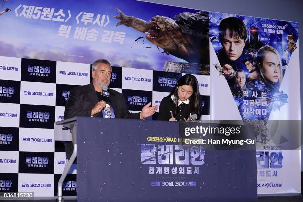 Film director Luc Besson attends the film 'Valerian' press conference at Yongsan CGV on August 22, 2017 in Seoul, South Korea. The film will open on...