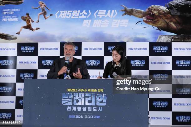 Film director Luc Besson attends the film 'Valerian' press conference at Yongsan CGV on August 22, 2017 in Seoul, South Korea. The film will open on...