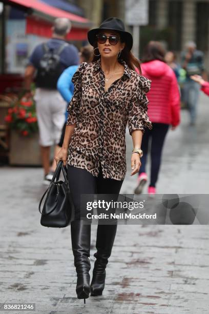 Myleene Klass seen arriving at Smooth Radio Studios on August 22, 2017 in London, England.