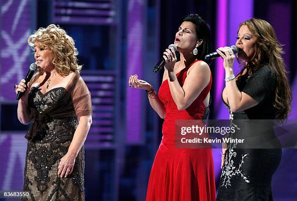Singers Vikki Carr, Olga Tanon, and Jenni Rivera perform onstage during the 9th annual Latin GRAMMY awards held at the Toyota Center on November 13,...