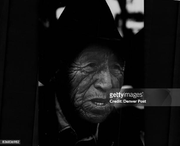 Ben Black Elk, an old Oglala Sioux from keystone, S.D., watches ceremony. His father fought with Crazy Horse in Battle of Little Big Horn. Credit:...