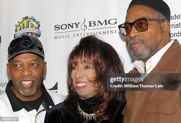 From left, Leon Huff, Jean Carne, and Kenny Gamble pose for photos at PBS Presents "Love Train: The Sound Of Philadelphia" Premiere Screening...