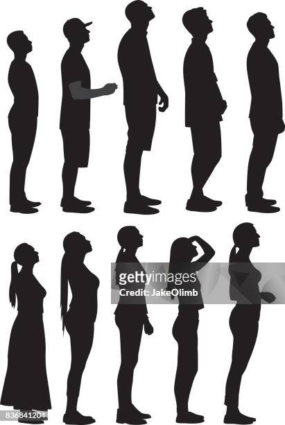 people looking up silhouettes 2 - queue of people stock illustrations