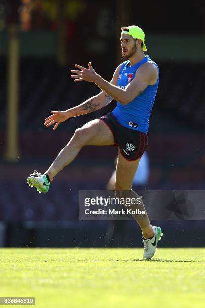 Sam Naismith kicks during a Sydney Swans AFL training session at Sydney Cricket Ground on August 22, 2017 in Sydney, Australia.