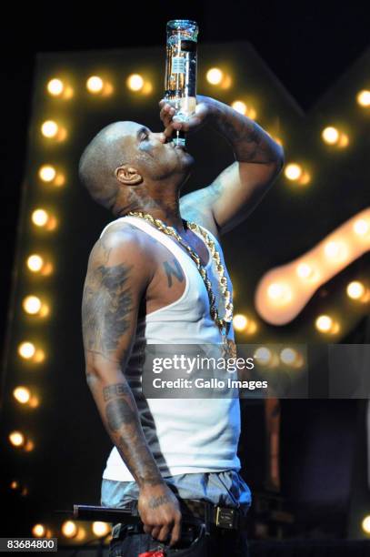 American rapper The Game performs during the Road to MAMA concert tour at Standard Bank Arena November 13, 2008 in Johannesburg, South Africa.