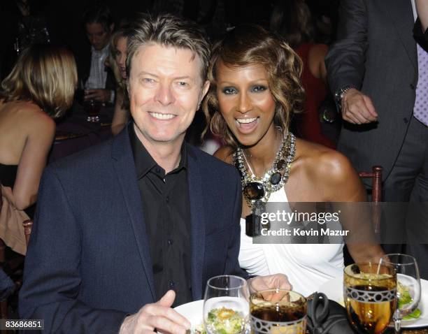 Exclusive* David Bowie and Iman inside Keep A Child Alive's 5th annual Black Ball at Hammerstein Ballroom on November 13, 2008 in New York City.