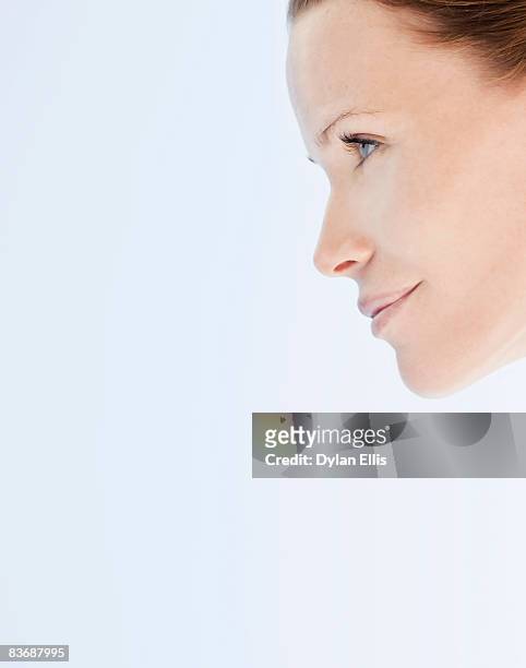 profile beauty shot of a woman with fair skin - beauty portrait studio shot stock pictures, royalty-free photos & images