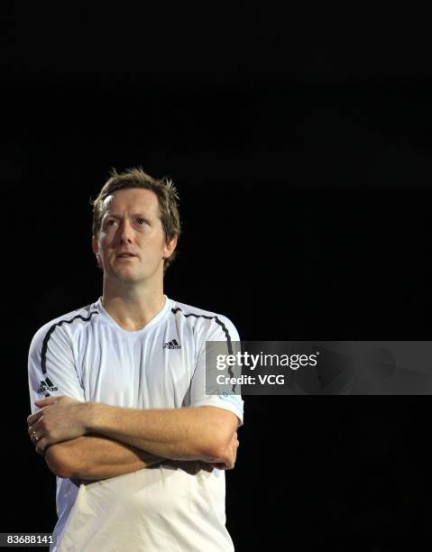Jonas Bjorkman of Sweden looks on during a ceremony to announce his retirement after his last double match in the Tennis Masters Cup held at Qi Zhong...