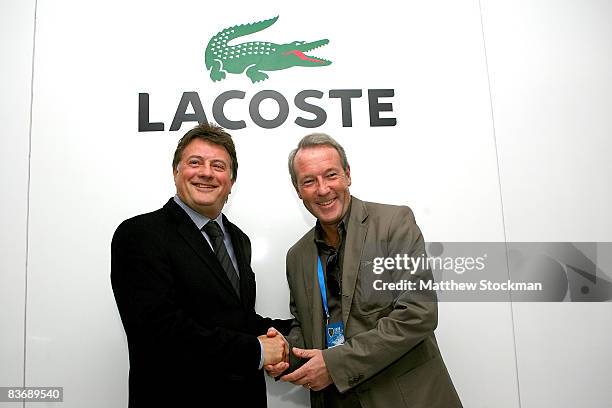 Etienne de Villiers and Lacoste CEO Christophe Chenut annouse the renewal of the partnership between the ATP and Lacoste at a press conference during...