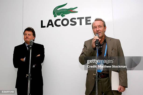 Etienne de Villiers and Lacoste CEO Christophe Chenut annouse the renewal of the partnership between the ATP and Lacoste at a press conference during...