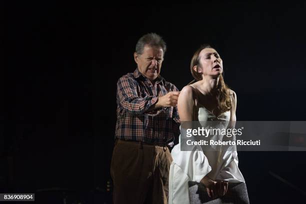 Actors George Costigan and Pauline Knowles perform on stage 'Oresteia: This Restless House' during a photo call at Lyceum Theatre, as part of the...