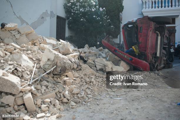 General view of the ruins of the Church of Santa Maria del Suffragio where a woman was killed during the earthquake, on August 22, 2017 in...