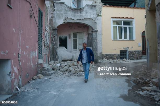 People leave Casamicciola, the area most affected by the earthquake, on August 22, 2017 in Casamicciola Terme, Italy. A magnitude-4.0 earthquake...