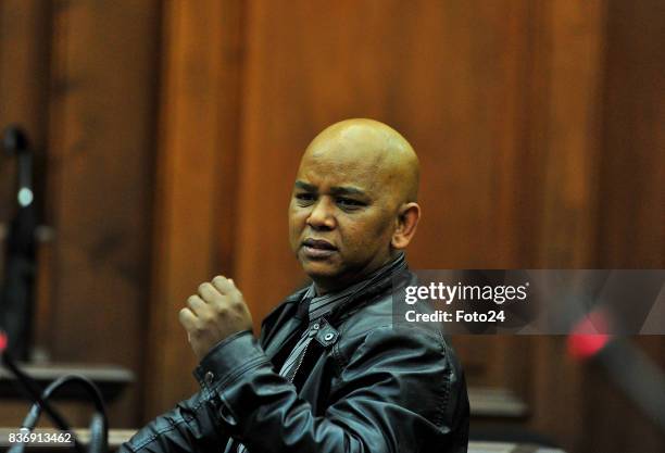 Sergeant Marlon Appollis seen in court on August 21, 2017 in Cape Town South Africa. Van Bredas funds for the court case is running out fast as the...