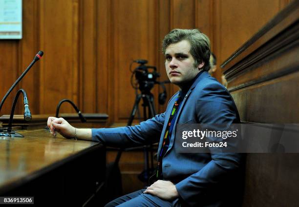 Henri van Breda seen in court on August 21, 2017 in Cape Town South Africa. Van Bredas funds for the court case is running out fast as the state...