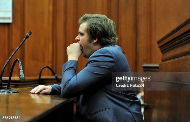 Henri van Breda seen in court on August 21, 2017 in Cape Town South Africa. Van Bredas funds for the court case is running out fast as the state...