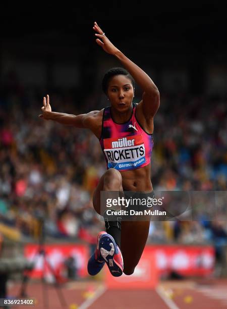 Shanieka Ricketts of Jamaican competes in the Womens Triple Jump during the Muller Grand Prix Birmingham meeting on August 20, 2017 in Birmingham,...