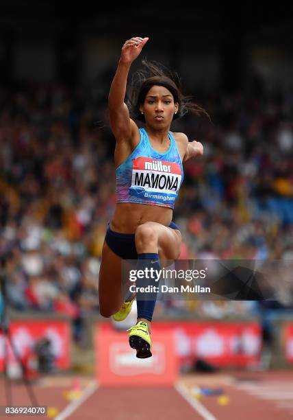 Patricia Momona of Portugal competes in the Womens Triple Jump during the Muller Grand Prix Birmingham meeting on August 20, 2017 in Birmingham,...