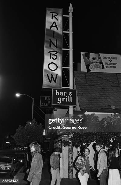 The popular musical venue and celebrity hangout, The Rainbow Bar & Grill, is seen in this 1981 West Hollywood, California, exterior photo.