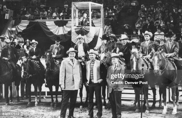 Eight 1968 Champions Of The Rodeo Cowboys Association Receive Ovation After Being Introduced At National Western Rodeo Thursday Night Standing in...