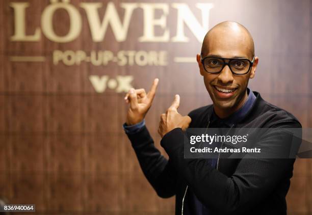 Host Amiaz Habtu poses during the photo call for the fourth season of the TV show 'Die Hoehle der Loewen' on August 22, 2017 in Cologne, Germany.