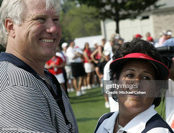 Captain Nancy Lopez and her husband, Ray Knight after the Sunday singles matches at the Solheim Cup at Crooked Stick Golf Club in Carmel, Indiana on...