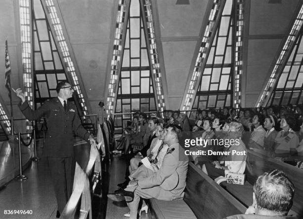 Governors' Wives learn About Architecture of chapel at united states air force Academy Detailing symbolism of structure is Maj. Gilbert Amelio, the...