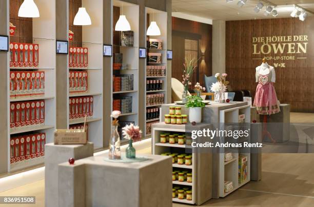 Products are displayed at the temporary 'Die Hoehle der Loewen' pop-up-store on August 22, 2017 in Cologne, Germany.