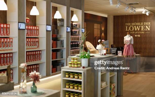 Products are displayed at the temporary 'Die Hoehle der Loewen' pop-up-store on August 22, 2017 in Cologne, Germany.