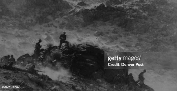 Third in a series of For Pictures by Ap special Correspondent Eddie Adams View From the Top--A marine squad takes up position during a live fire...