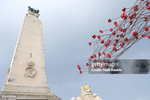 General view of the poppy sculpture 'Wave' as it opens at the CWGC Naval Memorial as part of a UK wide tour organised by 14-18 NOW on August 22, 2017...