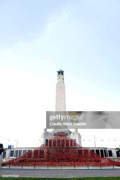 General view of the poppy sculpture 'Wave' as it opens at the CWGC Naval Memorial as part of a UK wide tour organised by 14-18 NOW on August 22, 2017...