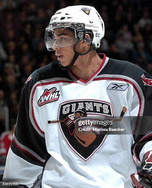 Evander Kane of the Vancouver Giants skates against the Kelowna Rockets on November 13, 2008 at Prospera Place in Kelowna, Canada.