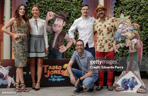 Adriana Ugarte, Michelle Jenner Enrique Gato , David Alonso and Jose Corbacho attend the 'Tadeo Jones 2. El secreto del Rey Midas' photocall at the...