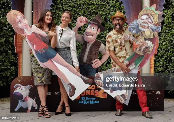 Adriana Ugarte, Michelle Jenner and Jose Corbacho attend the 'Tadeo Jones 2. El secreto del Rey Midas' photocall at the Ritz hotel on August 22, 2017...