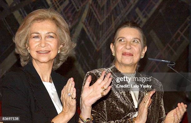 Queen Sofia of Spain, accompanied by her sister, HRH Princess Irene of Greece, presides over the 2003 BMW Painting Award at the Auditorio Nacional de...