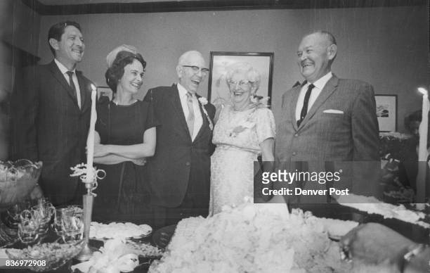 Golden Wedding Anniversary Observed. The Rev. Ernest Baber and his wife, Mabel, 9second from right) observe their anniversary Sunday. At left are the...