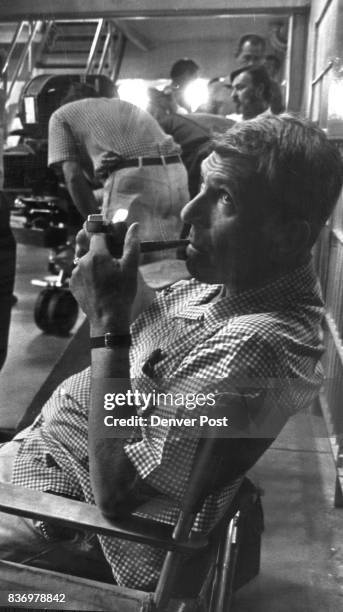 Richard Brooks, producer-director-writer of the movie, rests between shots in Cellhouse No.1. He won Oscar for "Elmer Gantry" screenplay. Credit:...