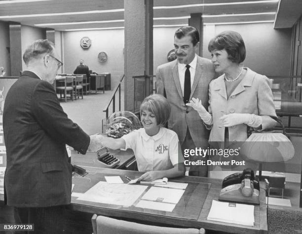 Elitch Theater Stars Meet a Fan at Center State Bank Box Office Eve Arden, right, and her husband, Brooks West, who co-star in "Beekman Place,"...