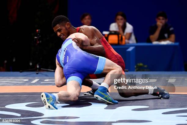 Ribeiro Roma of Brazil and E Coleman of USA during the Men's 66 Kg Greco-Roman competition during the Paris 2017 World Championships at AccorHotels...