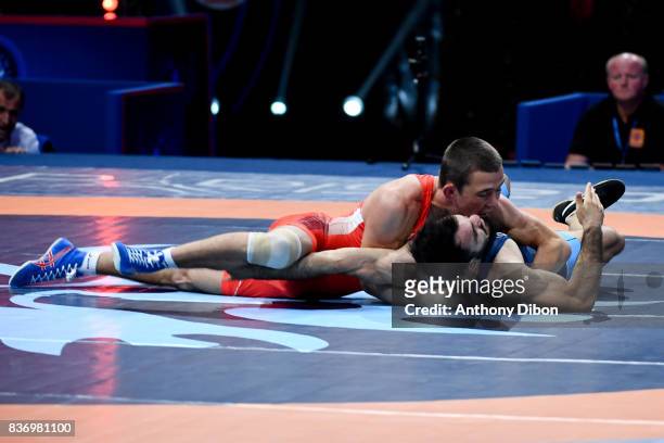 Surkov of Russia and Malkhasian of France during the Men's 66 Kg Greco-Roman competition during the Paris 2017 World Championships at AccorHotels...