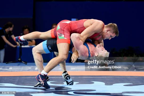 Szabo of Hungary and C Haight of USA during the Men's 80 Kg Greco-Roman competition during the Paris 2017 World Championships at AccorHotels Arena on...