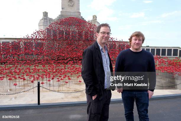 Designer Tom Piper and Artist Paul Cummins attend the poppy sculpture 'Wave' opening at the CWGC Naval Memorial, as part of a UK wide tour organised...