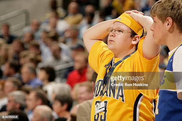 Young Indiana Pacers fans reacts to the Pacers loosing to the Philadelphia 76ers 94-92 at Conseco Fieldhouse on November 14, 2008 in Indianapolis,...