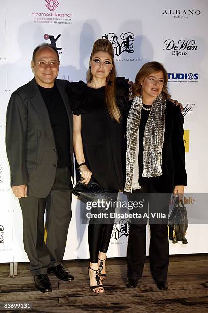 Designer Valentina De Laurentiis poses with Carlo Verdone and Silvia Verdone before Valentina De Laurentis Spring / Summer 2009 new collection on...