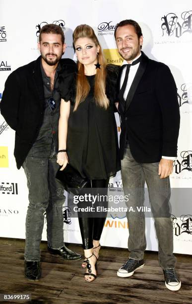 Designer Valentina De Laurentiis poses with Alessandro Fortunato and her brother Luigi De Laurentiis attend her Spring / Summer 2009 new collection...