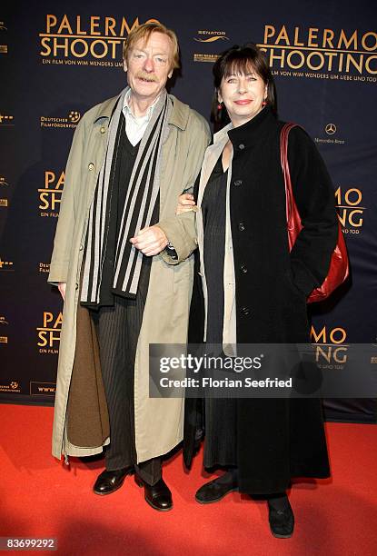 Actor Otto Sander and Monika Hansen attend the Berlin premiere of 'Palermo Shooting' at cinema Kulturbrauerei November 14, 2008 in Berlin, Germany.